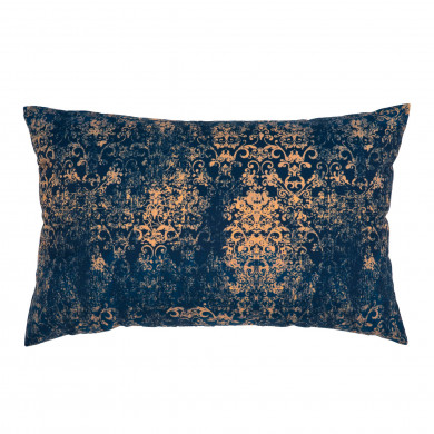 Bleu foncé Ornement baroque doré Vintage Coussin Rectangulaire