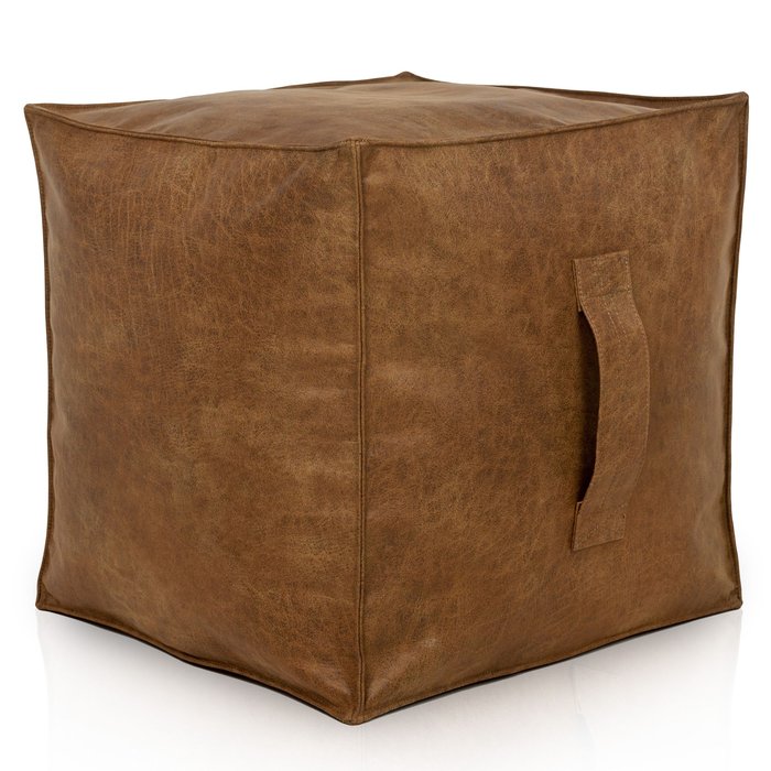 Marron Pouf Cube Premium Naturel Cuir