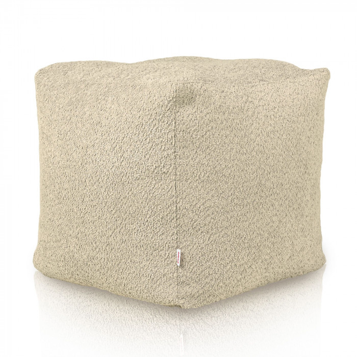 Beige Pouf Cube Boucle