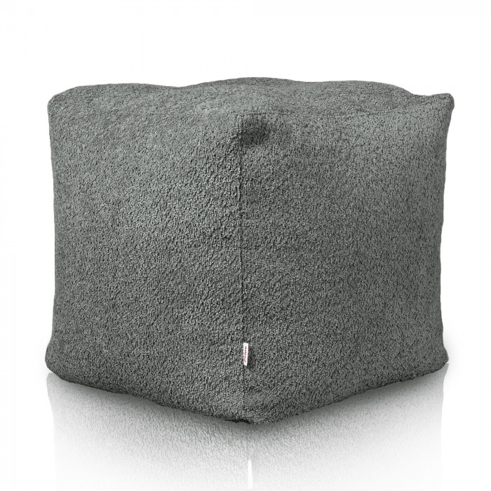 Gris pouf cube boucle