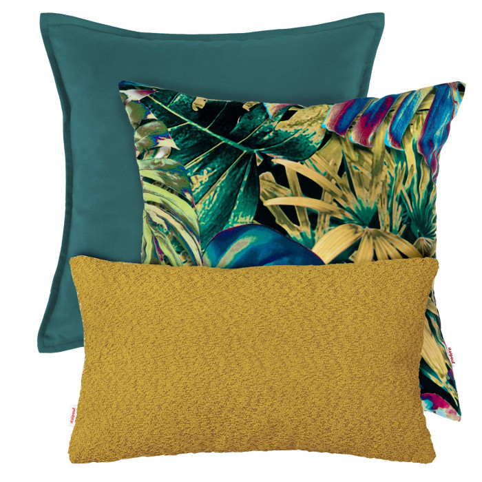 Set de coussins Tropic Bleu-Moutarde