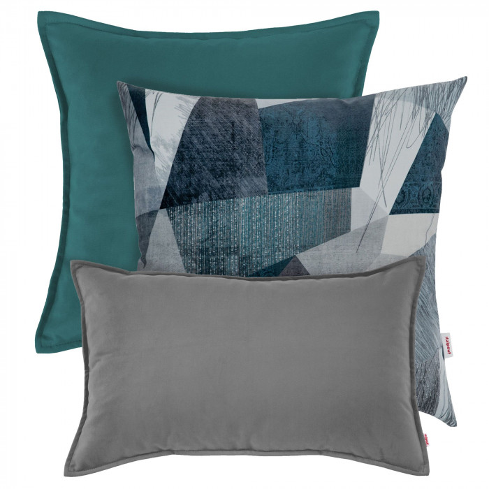 Ensemble d'oreillers abstraits gris-bleu