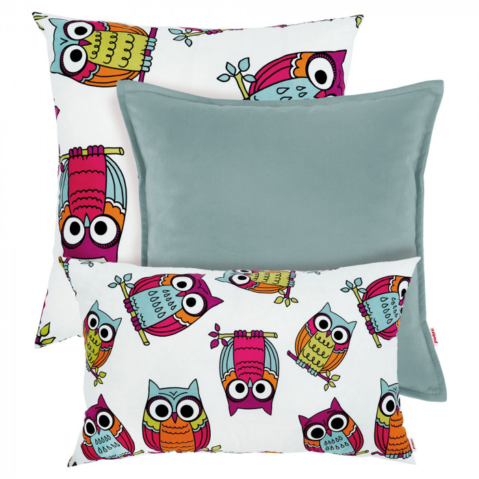 Ensemble d'oreillers hibou pastel et menthe