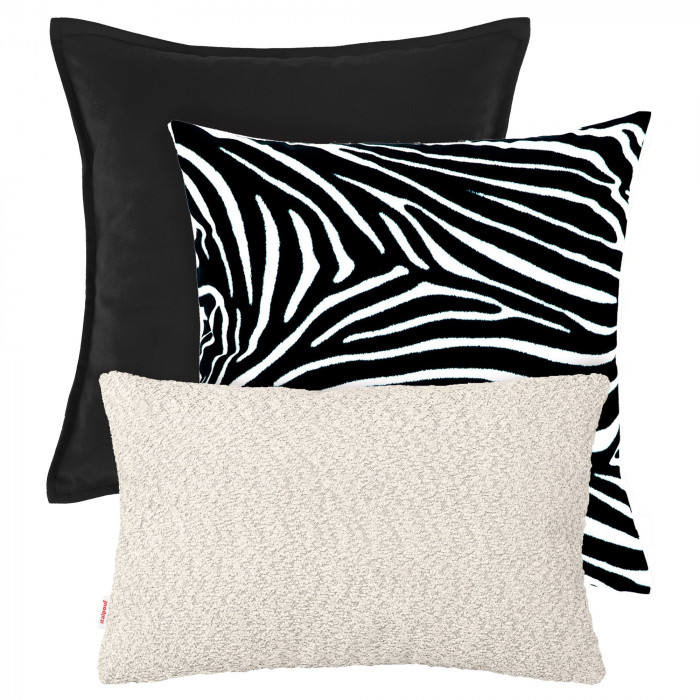 Set de coussins noir et blanc et zèbre