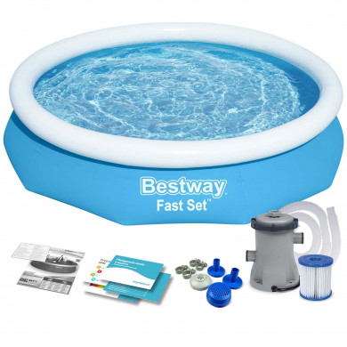 Runder Aufstellpool Aufblasbarer Schwimmbad Garten 305 x 66 cm 9in1 Bestway 57458
