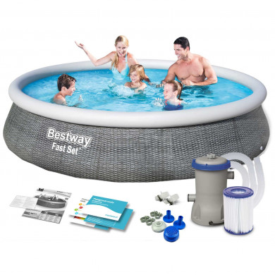 Runder Aufstellpool Aufblasbarer Schwimmbad Garten 396 x 84 cm, 9-in-1 Set Bestway 57376