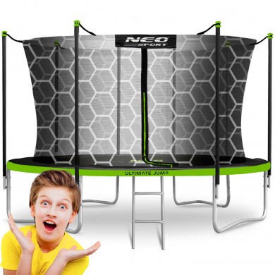 Trampoline de jardin 12ft/374cm avec filet d'intérieur et échelle Neo-Sport