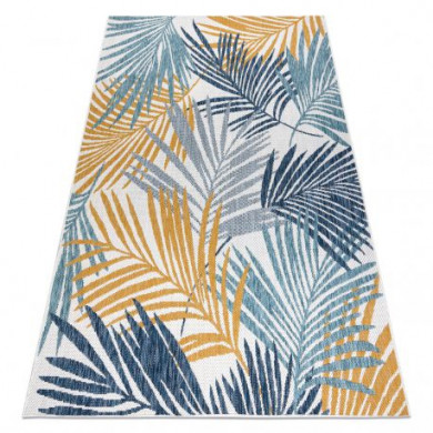 Tapis SIZAL COOPER Feuilles de palmier, tropical 22258 écru / bleu foncé