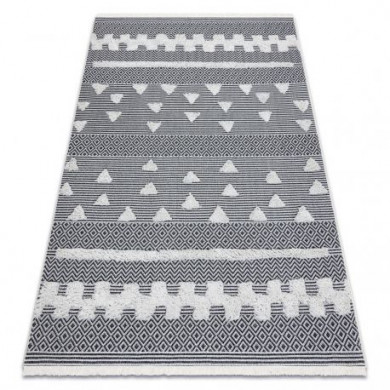 Tapis ECO SIZAL BOHO MOROC Géométrique 22321 franges - deux niveaux de molleton crème / gris, tapis en coton recyclé