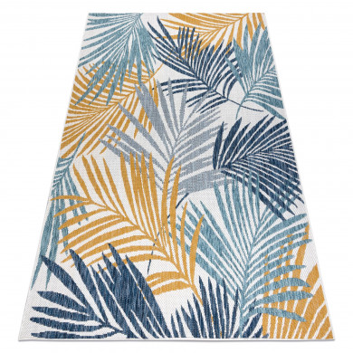 Tapis SIZAL COOPER Feuilles de palmier, tropical 22258 écru / bleu foncé