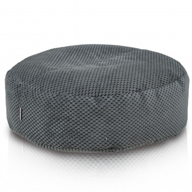 Pouf Velvet Dot Graphite – rond, patchwork, velours gris texturé