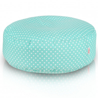 Pouf Pastel Dots – doux, tricoté, turquoise à pois