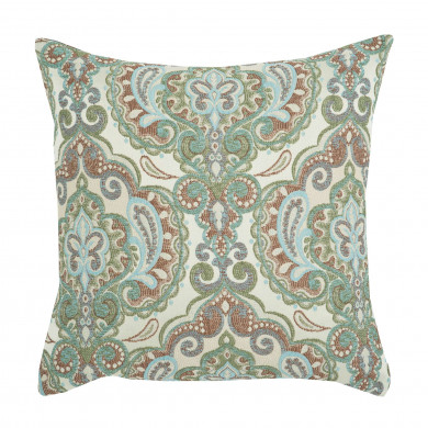 Ornement oriental vert sur tissu texturé Coussin Carré